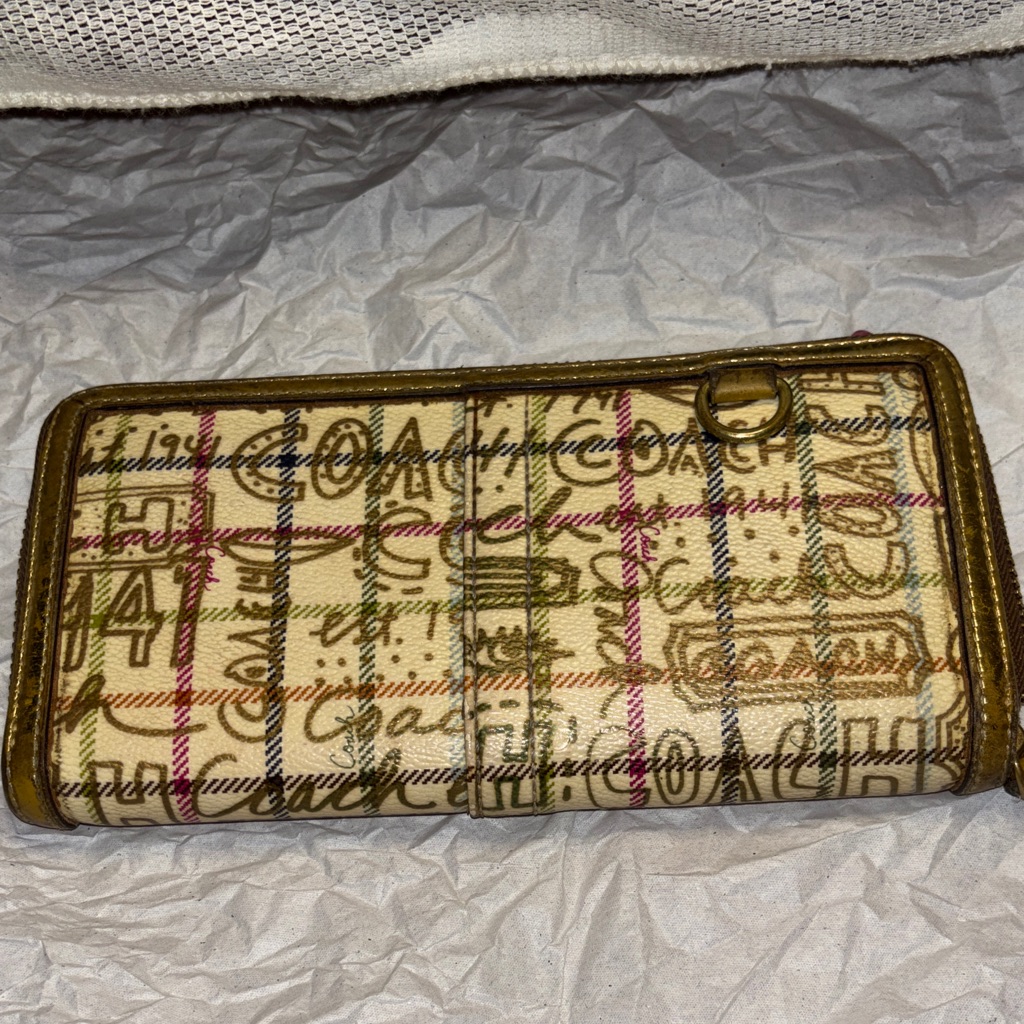 Coach Y2k Tattersall Graffiti Pattern Zip-Around Wallet